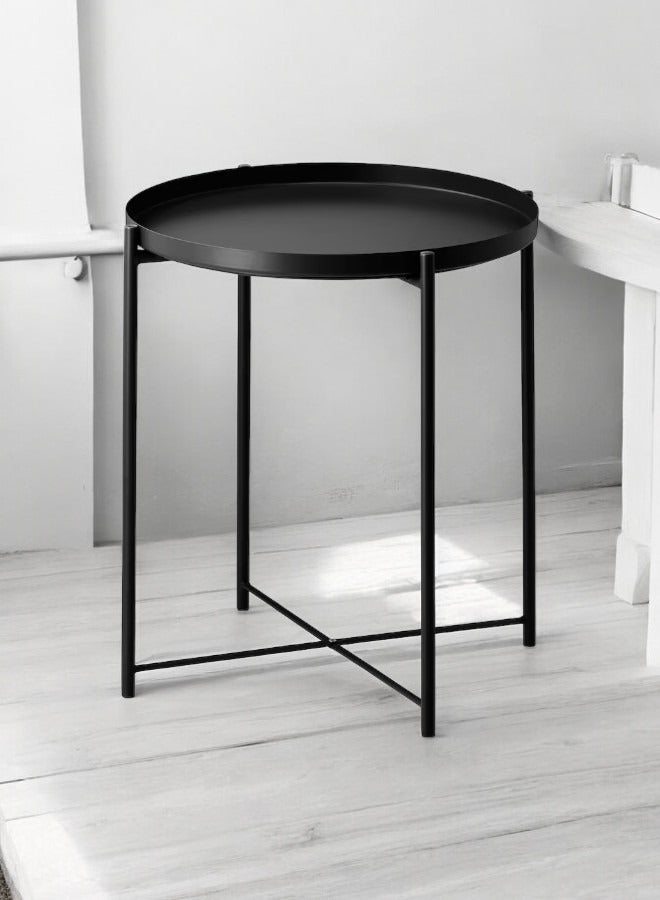 Ak Brass Products Premium Round Metal Coffee Table Black 45x53cm Detachable Tray Top Nordic Style Side Table for Living Room & Bedroom - Image 1