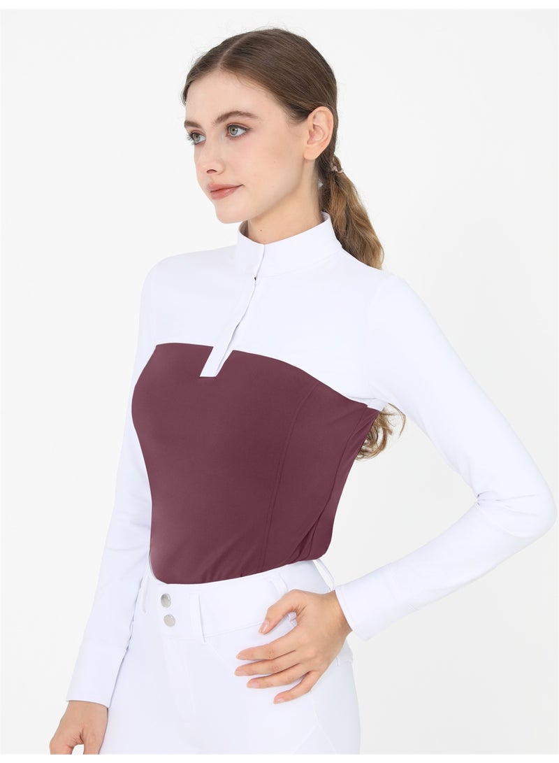 general Women's Equestrian Shirts Long Sleeve Horse Riding Clothes Stand Collar Show Rider Top - Image 2