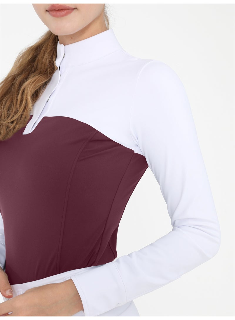 general Women's Equestrian Shirts Long Sleeve Horse Riding Clothes Stand Collar Show Rider Top - Image 3