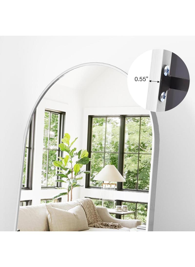 general Upgraded Version Full Length Mirror 155X45cm Arched Aluminum Alloy Large Standing Dressing Mirror Can Hanging Leaning Against Wall Or Inclined Floor Standing Mirror Mounted Mirror With Stand For Bedroom Locker Room Living Room Silver - Image 4