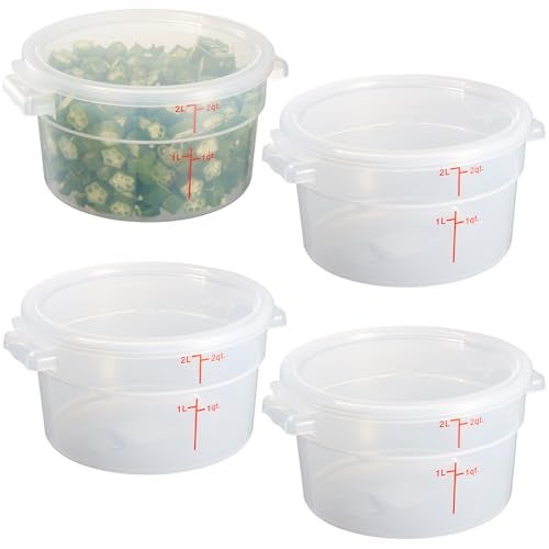 CURTA 2 Quart Translucent Round Food Storage Container with Lid Pack of 4 NSF Listed BPAFree CommercialGrade Polypropylene Freezer Dishwasher Safe NonStick EasyRead Graduations - Image 1