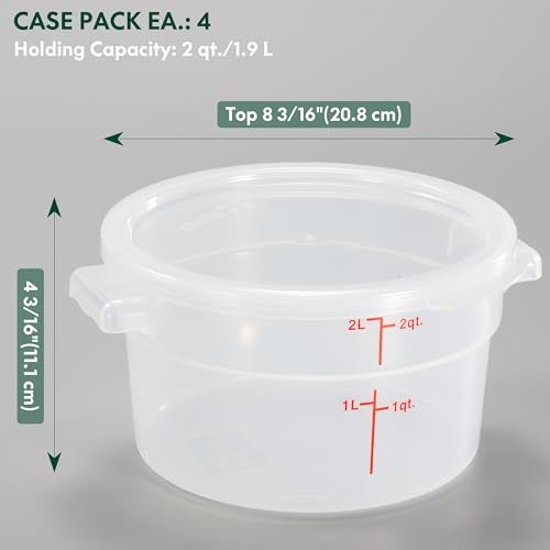 CURTA 2 Quart Translucent Round Food Storage Container with Lid Pack of 4 NSF Listed BPAFree CommercialGrade Polypropylene Freezer Dishwasher Safe NonStick EasyRead Graduations - Image 3