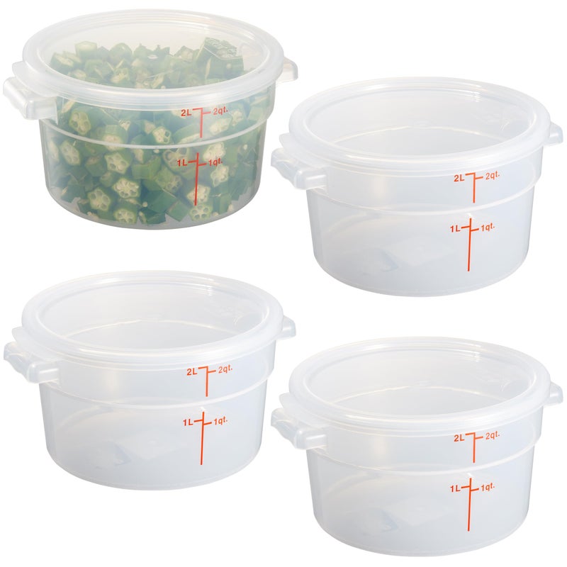 CURTA 2 Quart Translucent Round Food Storage Container with Lid Pack of 4 NSF Listed BPAFree CommercialGrade Polypropylene Freezer Dishwasher Safe NonStick EasyRead Graduations - Image 2