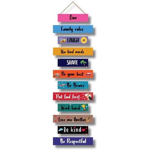 Art Monk Our Family Rules wall Hanging item for Living Room Bedroom Home Decor Gifts Quotes Decor Item Wall Art For Hall Mdf Wall Decoration - Image 1
