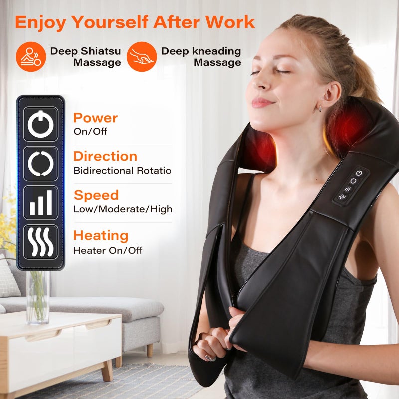 WERTYI Shiatsu Neck Massager, Electric Neck and Back Massager with Heat, 3D Kneading Massage Pillow for Neck, Back, Shoulder, Muscle Pain Relief, Office & Home & Car Use, Fits for Parents - Image 4