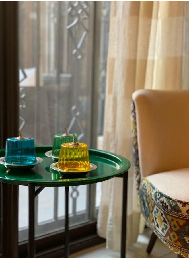 TTTP The Professionals Choice FOLDABLE METAL TABLE CONSISTS OF ROUND TRAY AND BLACK STAND FOR THE LIVING ROOM (DIAMETER 46CM, HEIGHT 51CM) GREEN GEOMETRIC PATTERN COLOR  - Image 4