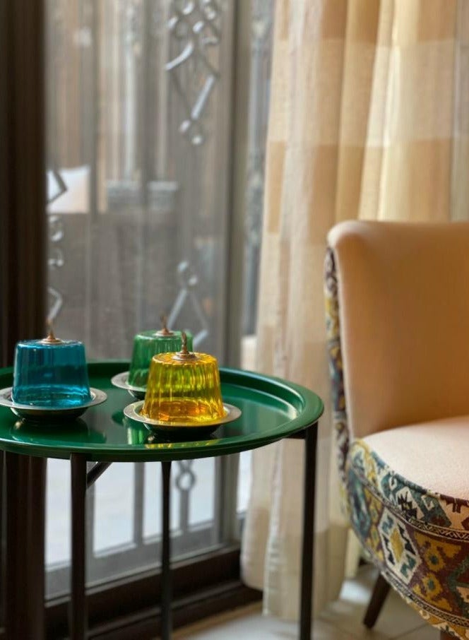 TTTP The Professionals Choice FOLDABLE METAL TABLE CONSISTS OF ROUND TRAY AND BLACK STAND FOR THE LIVING ROOM (DIAMETER 46CM, HEIGHT 51CM) GREEN GEOMETRIC PATTERN COLOR - Image 2