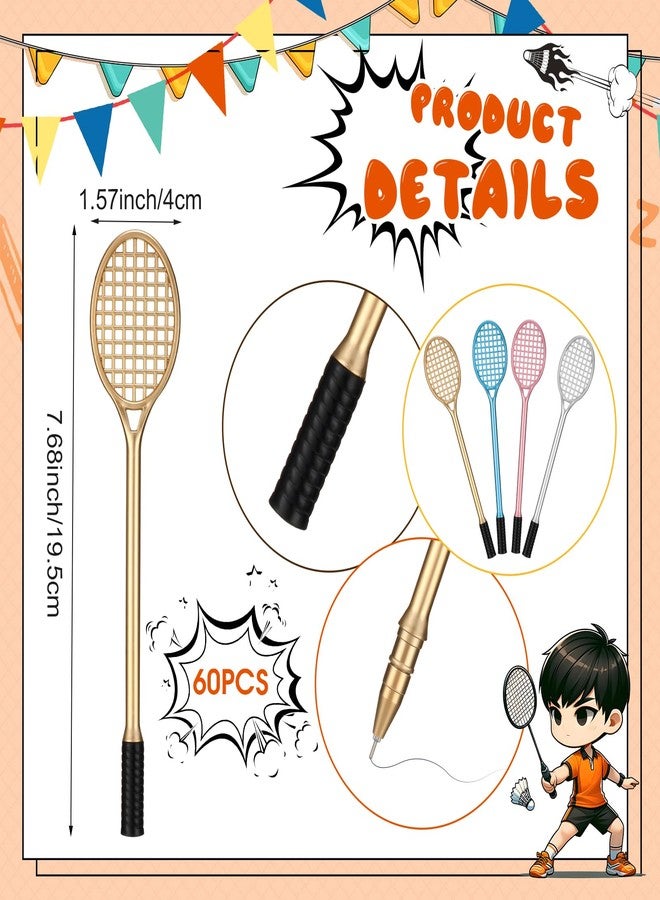Dunzoom 60 Pcs Tennis Racket Pens Tennis Party Favors Sport Gifts for Team Fidget Novelty Badminton Rollerball Pens for Home Adult Office Writing(Multicolor) - Image 2