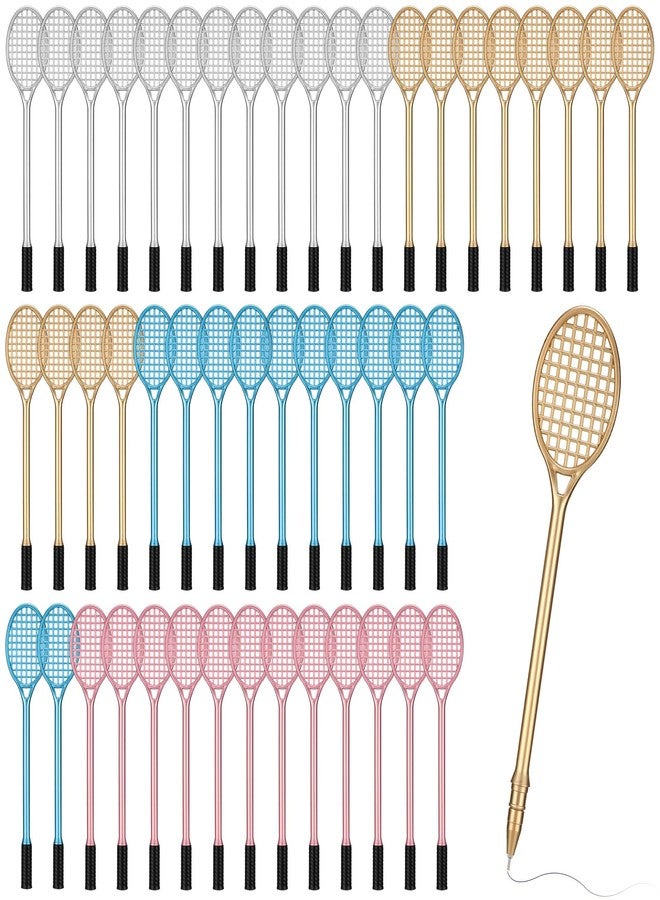 Dunzoom 60 Pcs Tennis Racket Pens Tennis Party Favors Sport Gifts for Team Fidget Novelty Badminton Rollerball Pens for Home Adult Office Writing(Multicolor) - Image 1