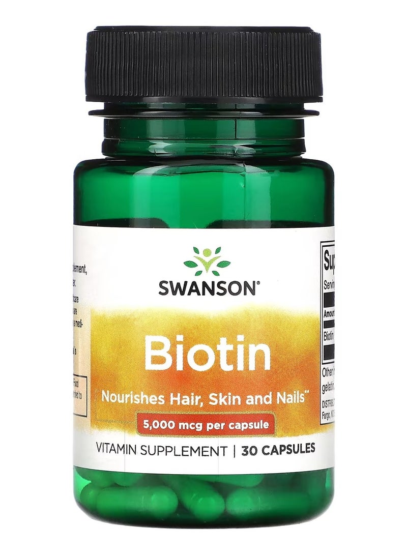 سوانسون، بيوتين، 5000 ميكروجرام، 30 كبسولة