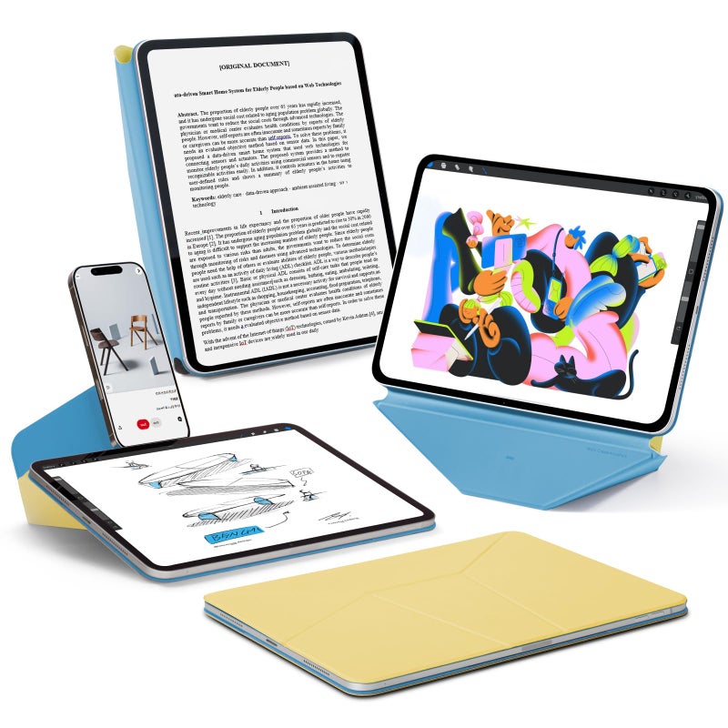 MOFT Dynamic Folio Case foriPad Pro 11" (4th 2022 | 3rd 2021 | 2nd 2020), Slim Magnetic Stand Case with 20+ Viewing Angles, Auto Wake/Sleep, Panna Cotta x Faded Jeans - Image 1