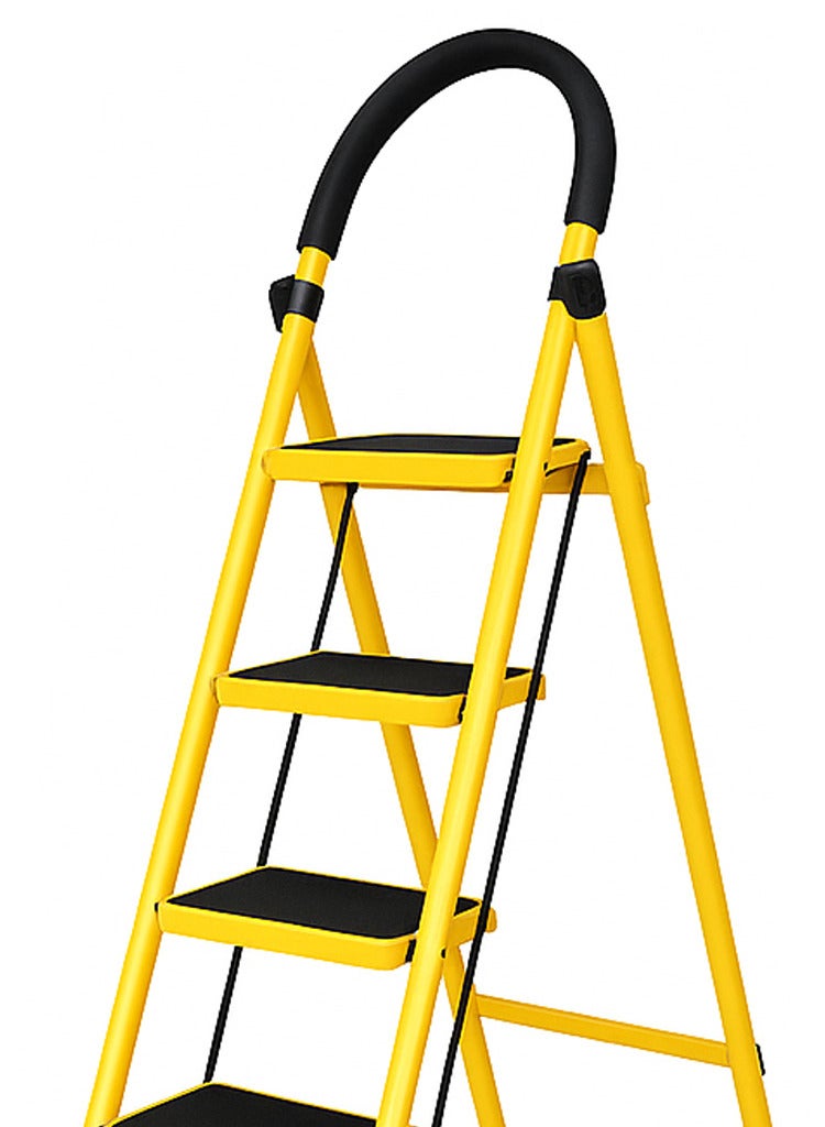 AL QADAH Foldable Metal Step Ladder 6 Step Yellow 187x44cm Anti Slip Wide Pedals Safety Lock Tool Tray Tall Utility Ladder for Home Kitchen Garage Warehouse Use  - Image 2