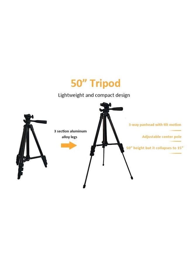 DOCLEEN - Smartphone Video Kit, Vlogging Kit, Youtuber Kit, with Microphone Light Tripod 50" Extendable Phone Clip Remote Control Compatible with iPhone/Smartphone/Cameras - Image 1