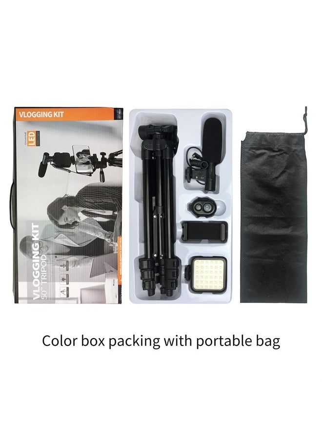 DOCLEEN - Smartphone Video Kit, Vlogging Kit, Youtuber Kit, with Microphone Light Tripod 50" Extendable Phone Clip Remote Control Compatible with iPhone/Smartphone/Cameras - Image 1