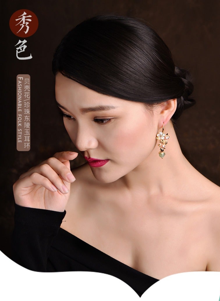Long Earrings Pearl Earrings Personalised Chinese Style Earrings Earrings Female 14K Gold Ear Hooks  - Image 3