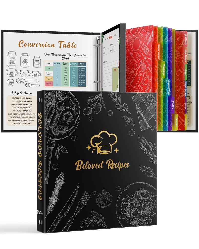 BiuLeon Recipe Binder 8.5"x11" 3 Ring Set, Waterproof Full Recipe Book Binder with Plastic Sleeves, Recipes, Dividers & Labels, Blank Recipe Card Book to Write in Your Own Recipes - Image 1