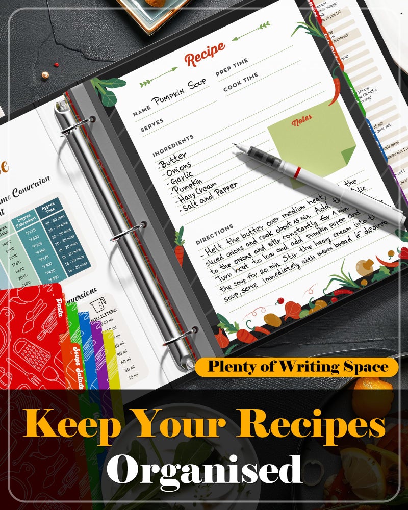 BiuLeon Recipe Binder 8.5"x11" 3 Ring Set, Waterproof Full Recipe Book Binder with Plastic Sleeves, Recipes, Dividers & Labels, Blank Recipe Card Book to Write in Your Own Recipes - Image 5