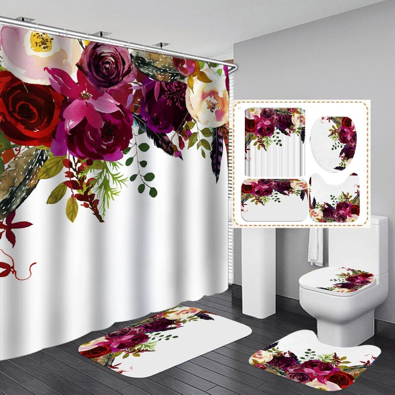 Y&D Modern Bathroom Shower Curtain Waterproof Home 3D Carpet Entrance Doormat 4Pcs Set Toilet Seat Cover Rug Bath Non-Slip Floor Mat - Image 3