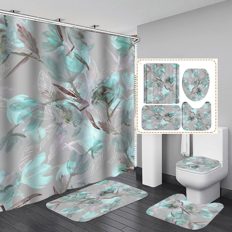 Y&D Modern Bathroom Shower Curtain Waterproof Home 3D Carpet Entrance Doormat 4Pcs Set Toilet Seat Cover Rug Bath Non-Slip Floor Mat - Image 5