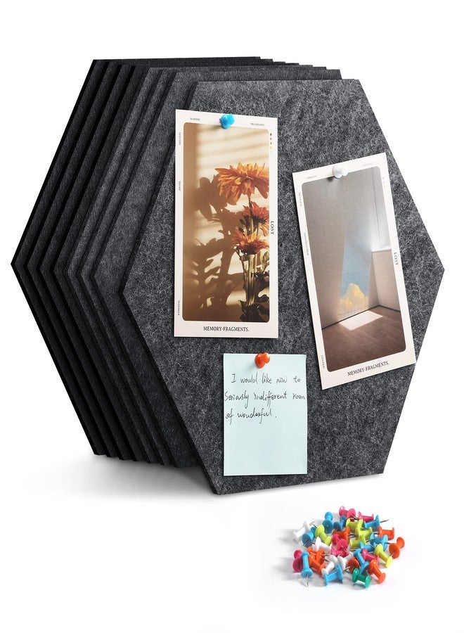 Uoisaiko 12" Large Bulletin Board with 30 Push Pins, Pack of 8 Hexagon Felt Pin Board Notice Boards for Home Office, Felt Wall Tiles for Photos Memos - Image 1