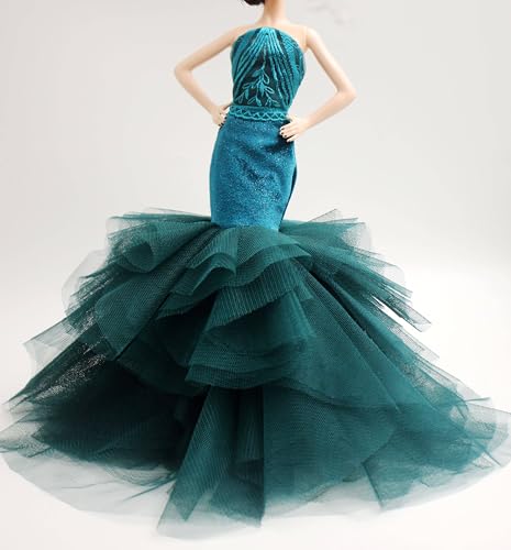 Cora Gu Handmade Cora Gu Classic Emerald Velvet Embroidery Mermaid Dress Wedding Gowns Fit for 12 Fashion Doll and Dolls not Included - Image 1
