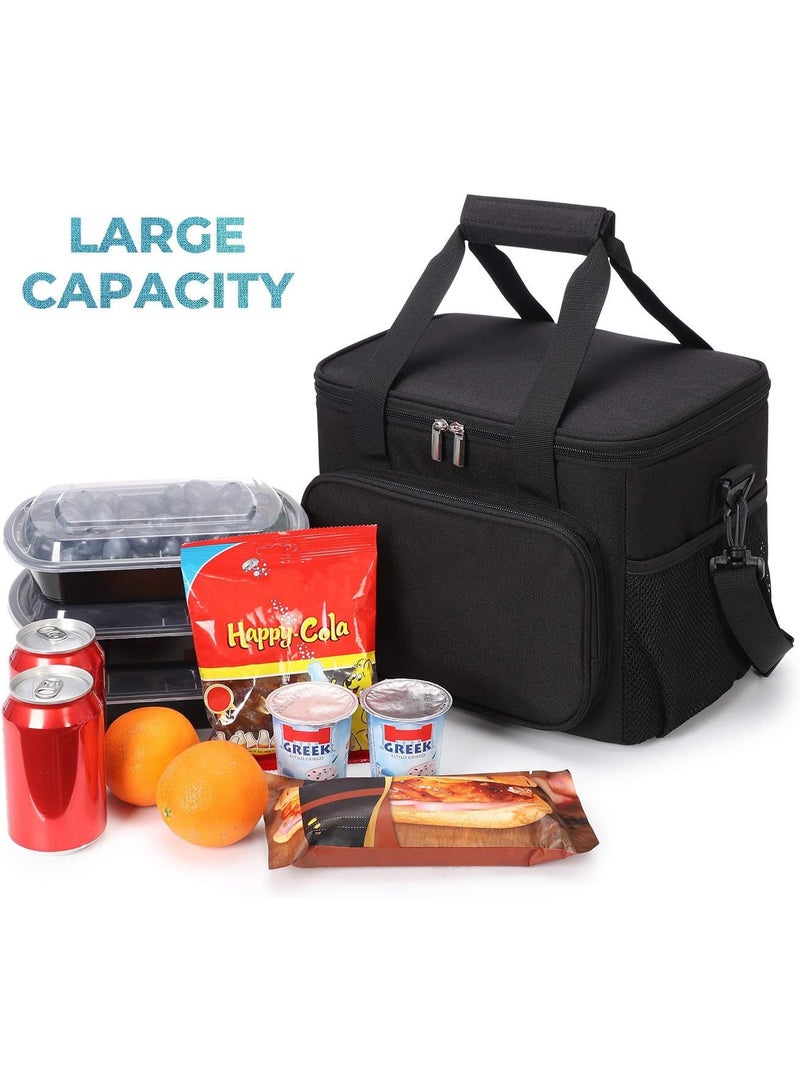 JOGAMS Large Lunch Bag Insulated Lunch Box Soft Cooler Cooling Tote for Adult Men Women Black 24 Can 15L - Image 2