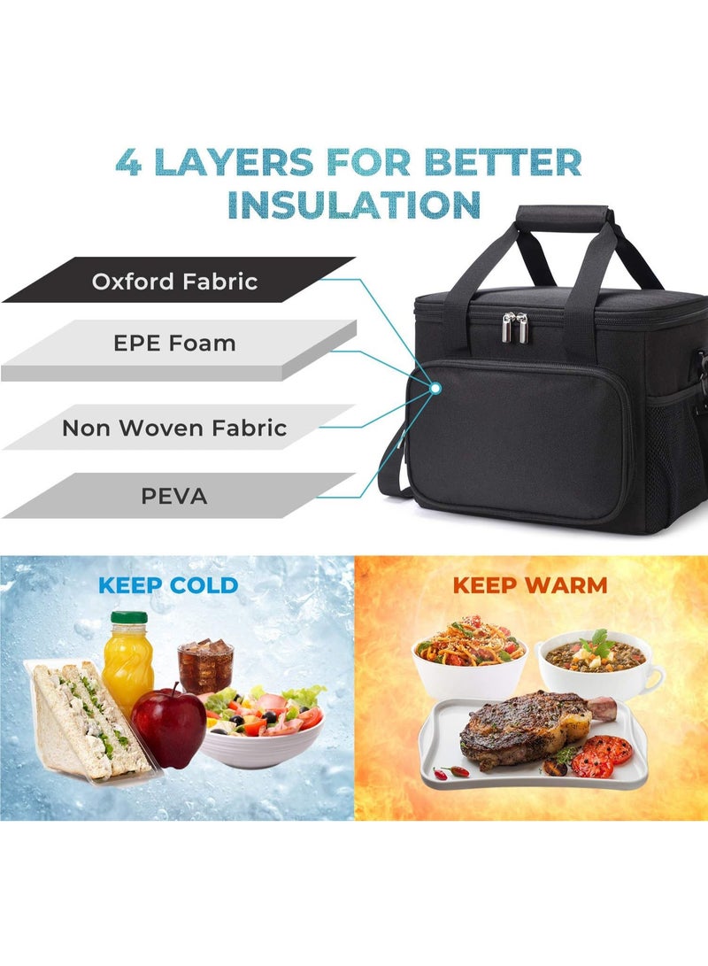 JOGAMS Large Lunch Bag Insulated Lunch Box Soft Cooler Cooling Tote for Adult Men Women Black 24 Can 15L - Image 3