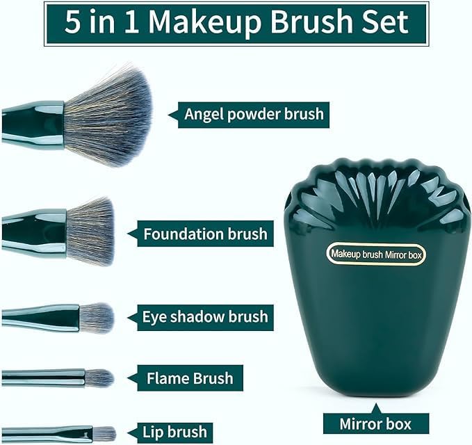 WROPZO Makeup Brushes Set with Mirror Case 5pcs Travel Size Foundation Powder Concealers Eye Shadows Makeup Travel Set Small Complete Function Cosmetic Brushes Kit - Image 3