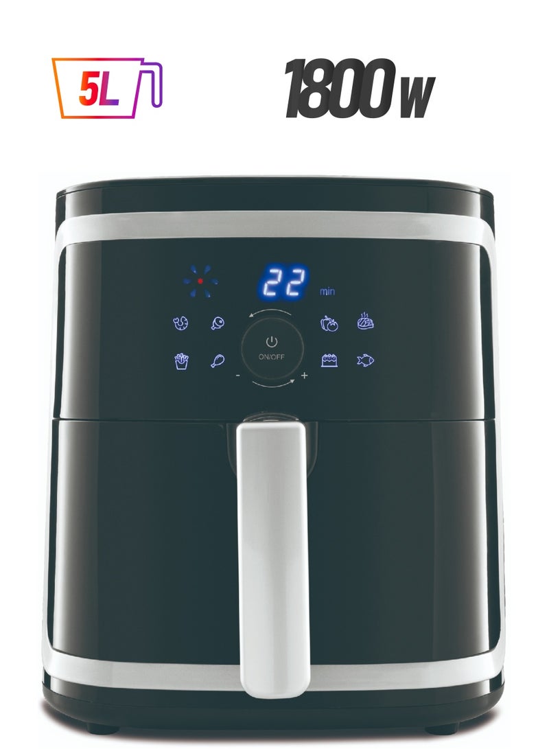 Bm Digital Air Fryer With 5 L Total Capacity and 5 L Non-Stick Basket|Cool Touch Housing| LED Display with Touch Screen 5 L 1800 W