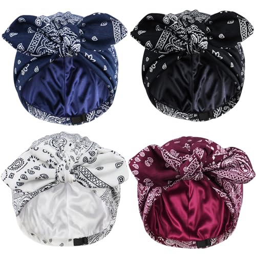 Ababalaya Satin Lined Beanies for Women Chemo Headwear Silky Lined Cotton Sleeping Cap 4 Navy BlueBurgundyBlackWhite - Image 1