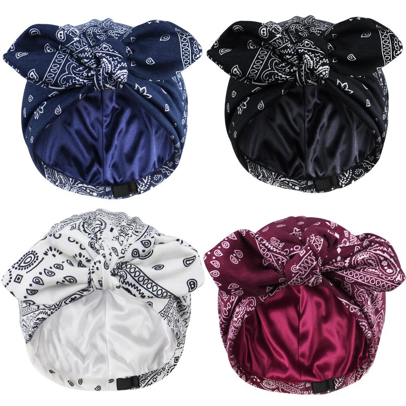 Ababalaya Satin Lined Beanies for Women Chemo Headwear Silky Lined Cotton Sleeping Cap 4 Navy BlueBurgundyBlackWhite - Image 2