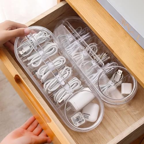 Hian Transparent Rectangular PET Plastic Cable Organizer Box with Lid – 7 Compartment Storage & Wire Management for USB, Data Cables, Small Accessories, Stationery for Home & Office, Pack of 1 - Image 4