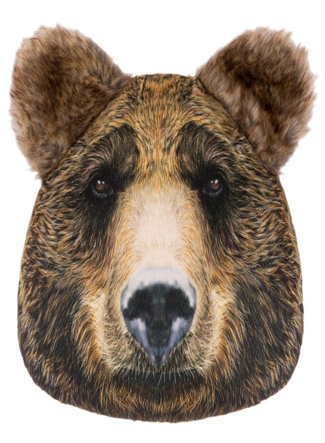 JWH 3D Bear Head Throw Pillow Decorative Animal Accent Pillow Pet Print Stuffed Plush Cushion with PP Cotton Fill for Girls Kids Bed Bedroom Couch Colorful Faux Fur 12x10 Inch Black Brown - Image 1