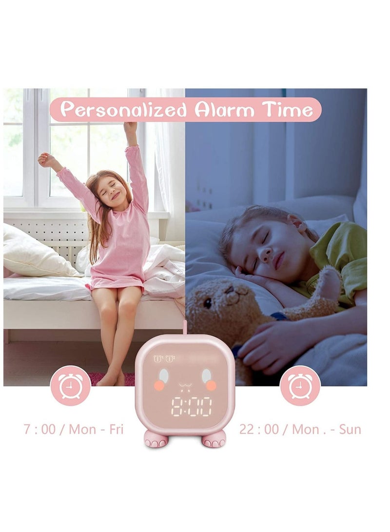 Captaintech Kids Alarm Clock, Digital Alarm Clock for Kids Bedroom, Cute Dinosaur Bedside Clock Children's Sleep Trainier, Wake Up Light & Night Light with USB Alarm Clock for Boys Girls Birthday Gifts (Pink) - Image 4