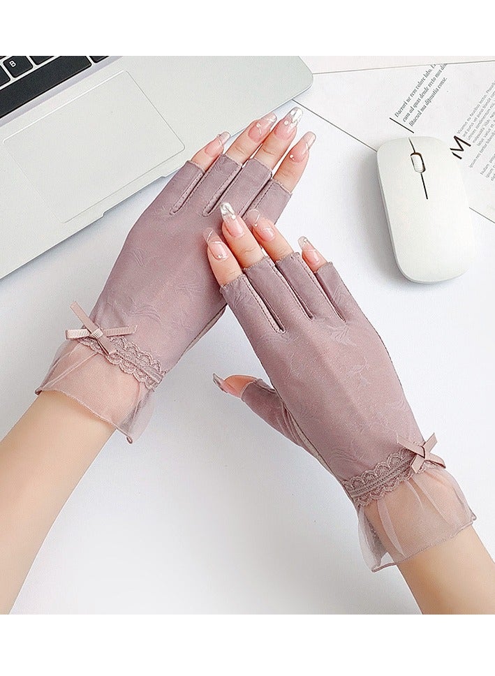 قفازات القيادة النسائية قفازات الدانتيل قفازات الصيف الحرير الجليد المضادة للأشعة فوق البنفسجية - Image 1