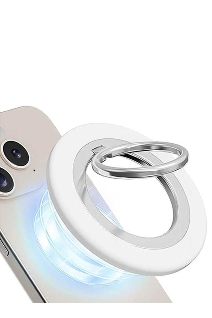 Phone Ring Holder for MagSafe, Strong Magnet Phone Grip Stand Holder Anti-Scratch Adjustable Kickstand for iPhone 16 15 14 13 12, Pro, Pro Max, Mini, Plus, for Magnetic phone cases, & Android Devices Use with Iron Ring (White) - Image 1