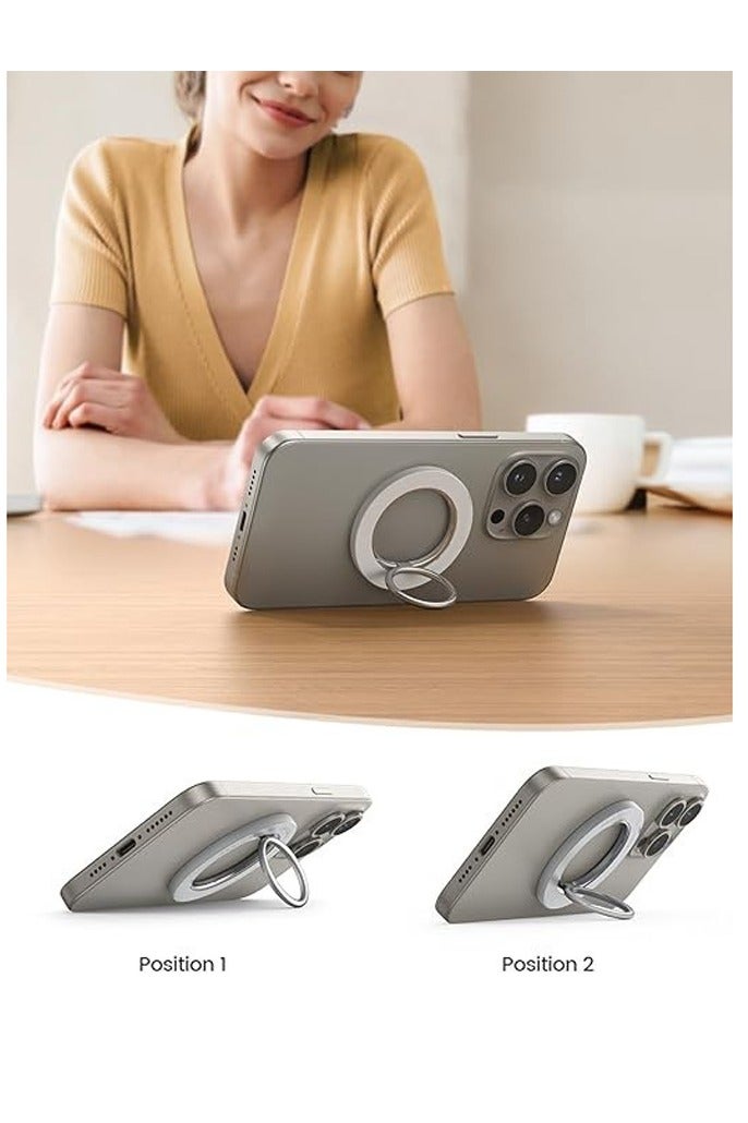 Phone Ring Holder for MagSafe, Strong Magnet Phone Grip Stand Holder Anti-Scratch Adjustable Kickstand for iPhone 16 15 14 13 12, Pro, Pro Max, Mini, Plus, for Magnetic phone cases, & Android Devices Use with Iron Ring (White) - Image 2