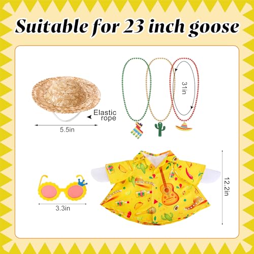 DECOHS 6 Pcs/Set Hawaiian Porch Goose Outfits, Mexican Style Summer Lawn Goose Costume, Garden Goose Clothes Yellow Shirt with Straw Hat Glasses Necklaces for 23" H Statue Outdoor Patio Yard Decor - Image 2