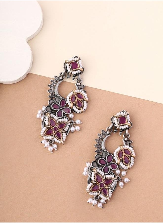 Priyaasi Elegant Women Ruby Green Brass Earrings with pattern and secured with Post and Back closure and styled in ideal for Ethnic moments — exude elegance in every glance.  - Image 1