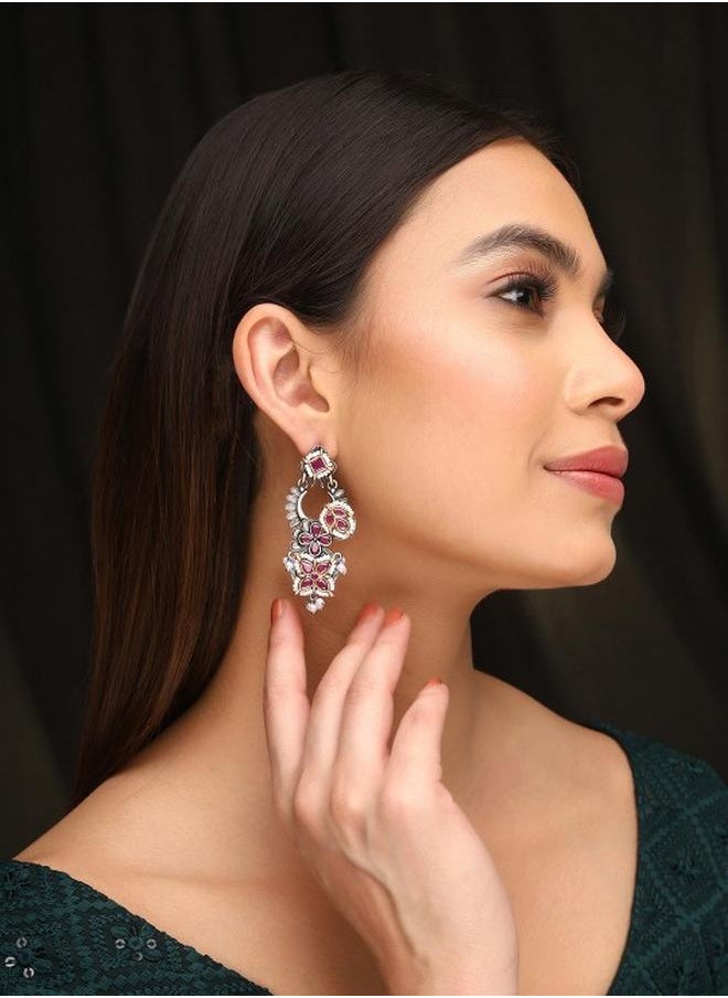 Priyaasi Elegant Women Ruby Green Brass Earrings with pattern and secured with Post and Back closure and styled in ideal for Ethnic moments — exude elegance in every glance.  - Image 2