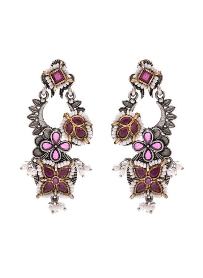 Priyaasi Elegant Women Ruby Green Brass Earrings with pattern and secured with Post and Back closure and styled in ideal for Ethnic moments — exude elegance in every glance.  - Image 3