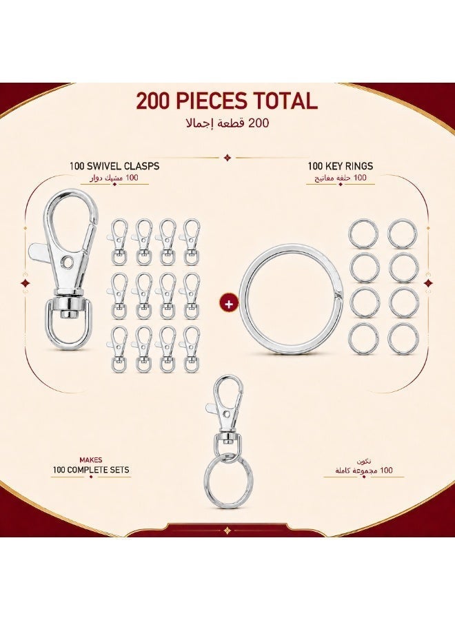 KeyAmor 200-Piece Silver DIY Keychain Hardware Set With Swivel Clasps Split Rings Chains And Opening Rings - Image 2