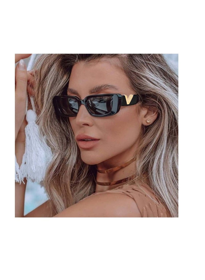 SYOSI Retro Rectangle Sunglasses Women and Men Vintage Small Square Sun Glasses Protection Glasse, Uv400 Protection Glasse, Vintage Driving Glasses 90s Fashion Narrow Square Frame - Image 3