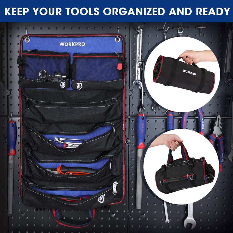 WORKPRO Roll Up Tool Bag, Tool Roll Up Bag with Detachable Tool Pouches, Heavy Duty Tool Bag Organizer with 6 Pockets, Tool Organizer for Mechanic, Electrician, Plumber and Carpenter - Image 4