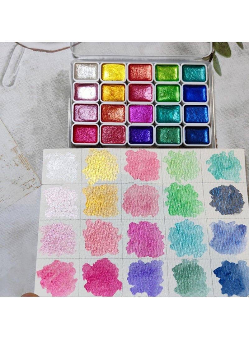 SOLARAE Pearlescent Watercolour Paint Set, Metallic Watercolour Paints 20 Colors Solid Glitter Watercolours, Portable Travel Shimmer Water Colour Paints Sets with Portable Case for Artists and Painting Lovers - Image 3