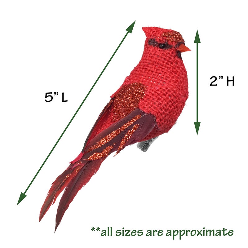 BANBERRY DESIGNS Cardinal Clip-On Christmas Ornaments - Eight Cardinals with Real Feathered Tails - Decorating and Crafting - Each is 5"" L - Image 4