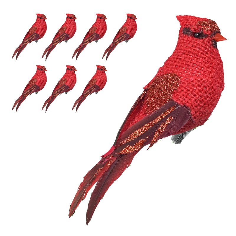 BANBERRY DESIGNS Cardinal Clip-On Christmas Ornaments - Eight Cardinals with Real Feathered Tails - Decorating and Crafting - Each is 5"" L - Image 1