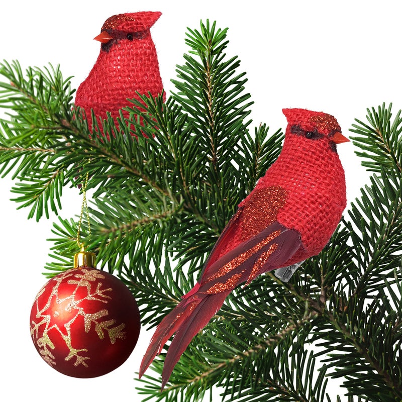 BANBERRY DESIGNS Cardinal Clip-On Christmas Ornaments - Eight Cardinals with Real Feathered Tails - Decorating and Crafting - Each is 5"" L - Image 3