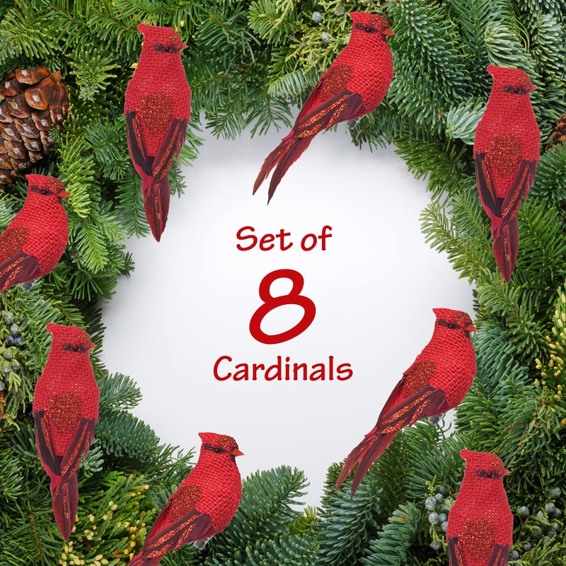 BANBERRY DESIGNS Cardinal Clip-On Christmas Ornaments - Eight Cardinals with Real Feathered Tails - Decorating and Crafting - Each is 5"" L - Image 5