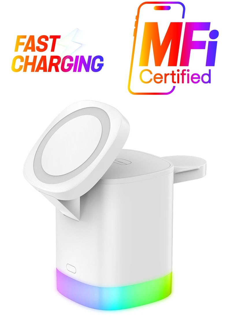 Generic - Wireless Charger Folding 3 in 1 Magnetic Fast Charging Station with Lamp for Apple Model T15 Whitee - Image 1